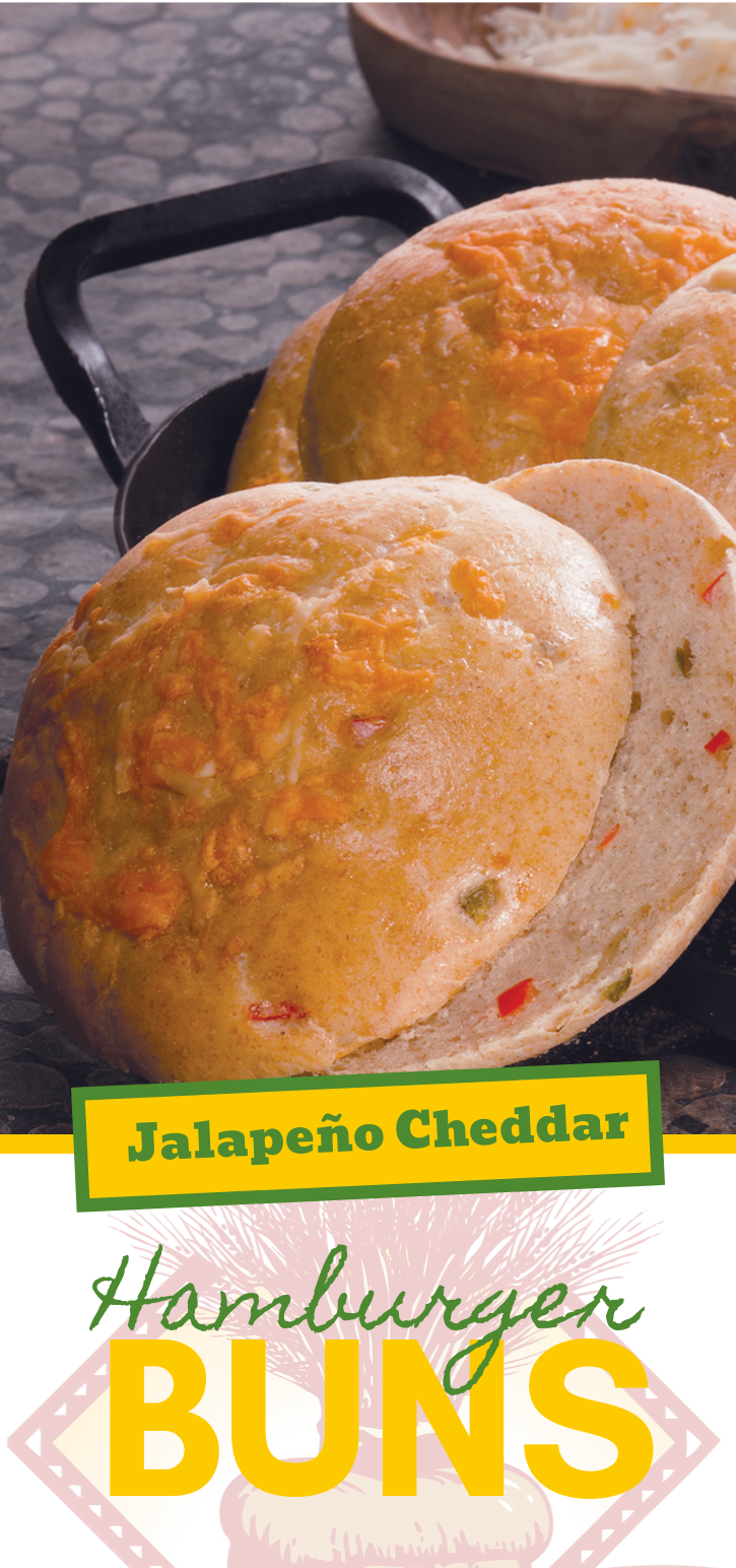Wanting to spice up your hamburger recipe? Why not start with the bun? These Jalapeno Cheddar Hamburger Buns will the the envy of the block!