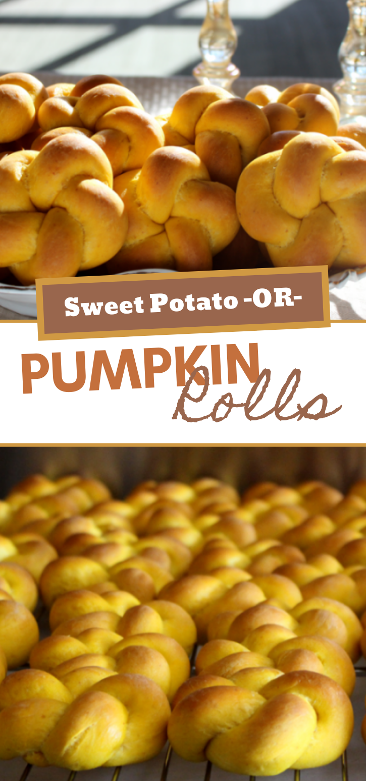 You can make these tasty rolls with either sweet potatoes OR pumpkin! You choose your own adventures in baking!